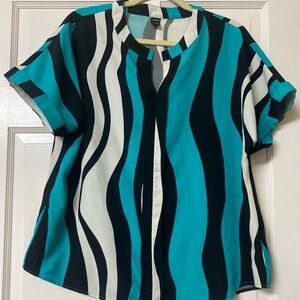 SHEIN Teal and Black Striped Blouse